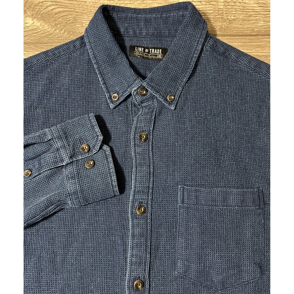 Line of Trade Frank Shirt Indigo/Navy Waffle Cotton Button Down Size Large NWOT